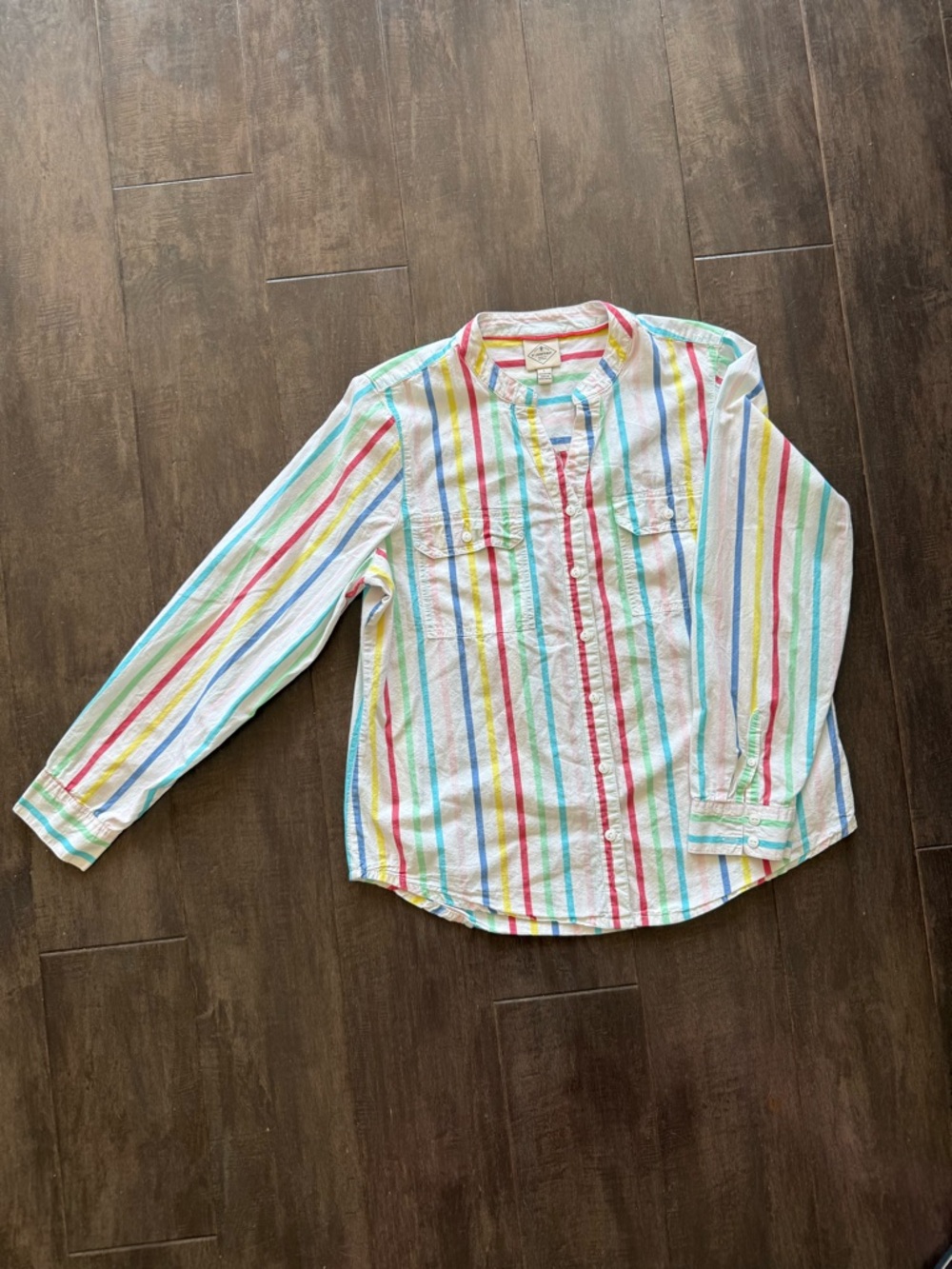 St John’s Bay Women’s 100% Cotton Striped Multicolor Button-Up Shirt Size L